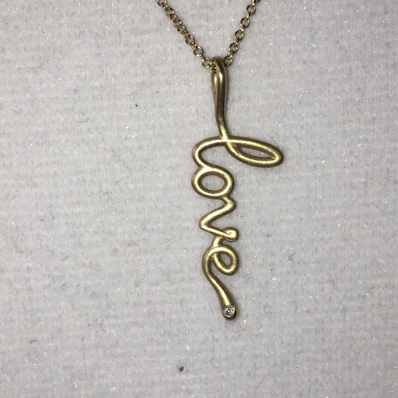 Word love Script Cursive Diamond Pendant Solid 14K Yellow Gold Chain Necklace - Picture 4 of 9